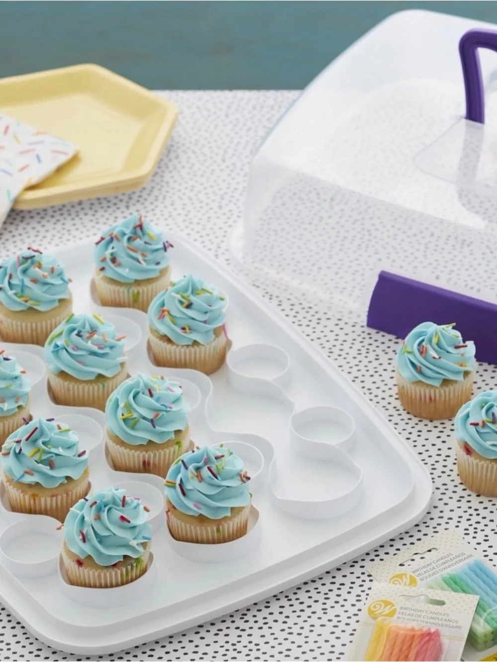 Wilton White and Clear Cupcake & Cake Storage Carrier with Purple Handle